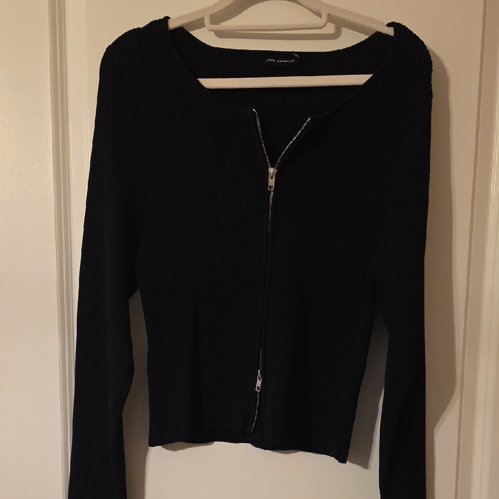 Good American Midnight Black Zip-Up Sweatshirt
